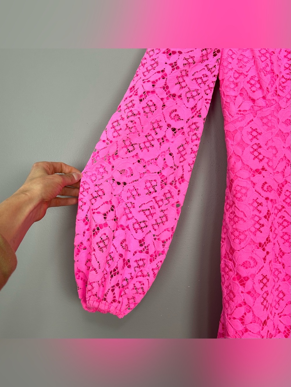 Lilly Pulitzer Juliah Long Sleeve Lace Dress Women’s Size 2 Puff Sleeves Barbie - Picture 4 of 10
